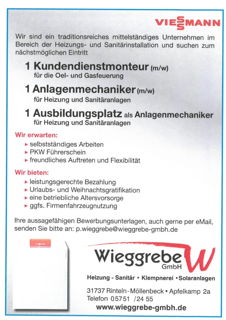 Stellenanzeige | Wieggrebe GmbH